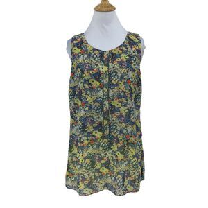 Cabi Positano Layered Floral Tank Top Womens S Small Yellow Blue Layered Floral